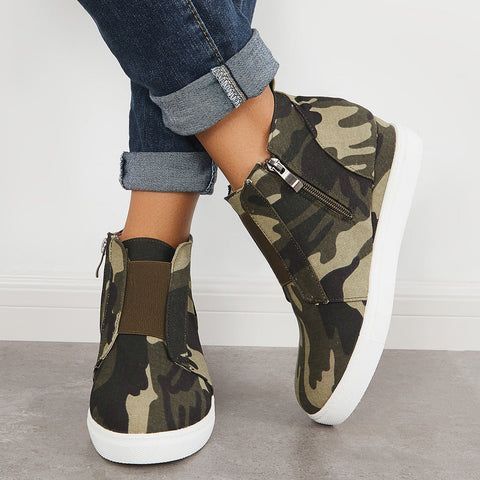 Casual Platform Hidden Wedge Sneakers High Top Ankle Booties