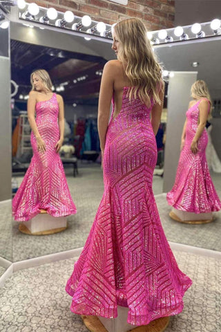 Mermaid Unique One Shoulder Sequins Prom Dress
