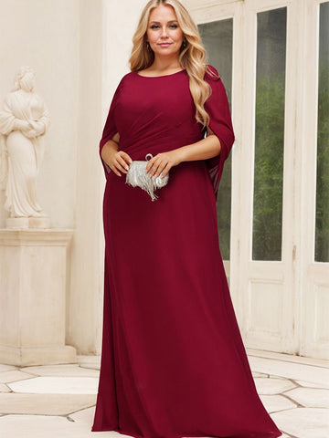 Trompete/Meerjungfrau U-Boot-Ausschnitt Bodenlang Chiffon Mutter der Braut Kleid Mit Plissee