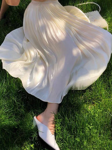 Clara French Style High Rise Vacation Full Skirt-Beige