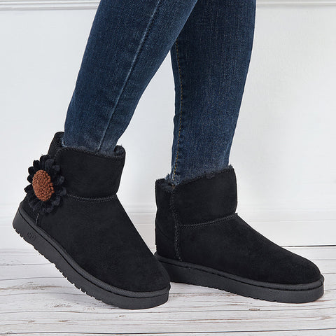 Warm Faux Fur Ankle Snow Boots Flower Winter Booties