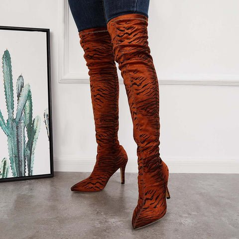 Stretchy Over The Knee Boots Pointed Toe Stiletto Heel Boots