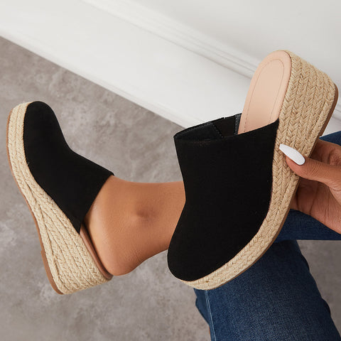 Espadrilles Mule Wedges Platform Slip on Backless Sandals