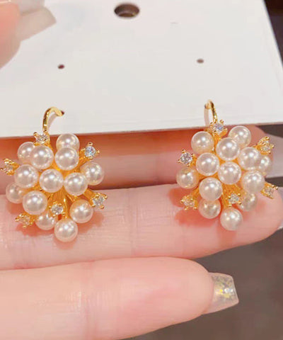Classy Gold Copper Overgild Zircon PearlHoop Earrings