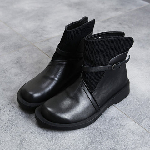 Cozy Vintage Leather Paneled Flats Martin Boots