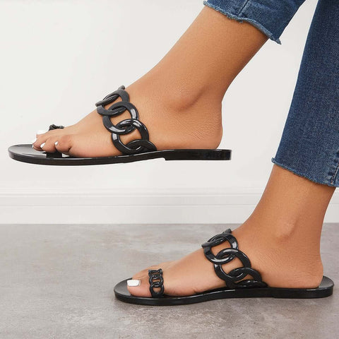 Slip-on Slide Sandals Toe Ring Single Band Flat Slippers