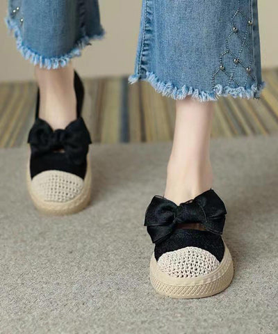 Schwarze Schleife Stilvolle Splicing Plateau Flache Schuhe für Damen