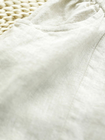 Women Summer Solid Pocket Pleat Linen Knee-Length Pants