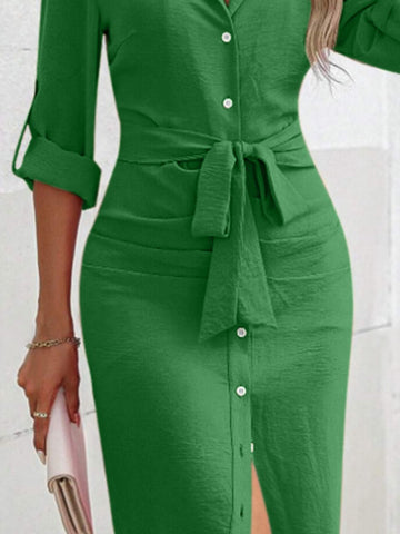 Kleid mit Kragen und Rolllaschenärmeln
