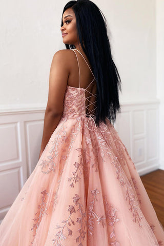 Gorgeous A Line Spaghetti Straps Yellow Long Prom Dress with Appliques