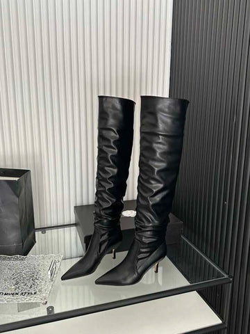 Sexy Women Over The Knee Boots Chelsea Booties Pointed Toe Blue Black White Denim Cloth Winter Dress Shoes Slip On Autumn Boots