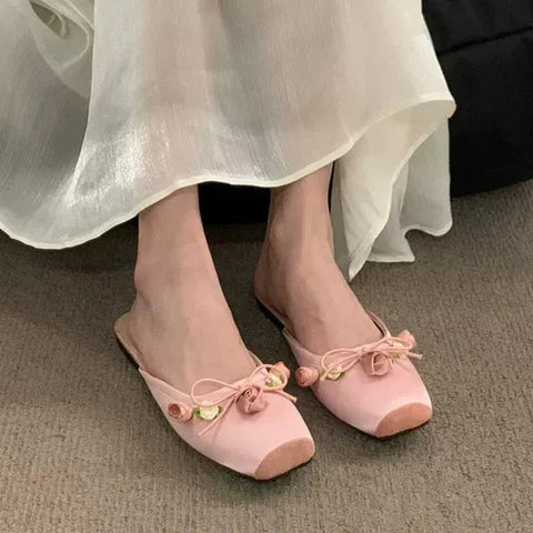 Flower Flats Mules Shoes Women Soft Cozy Dress Slippers Shoes 2024 Designer Summer Flip Flops Casual Slides Female Zapatillas