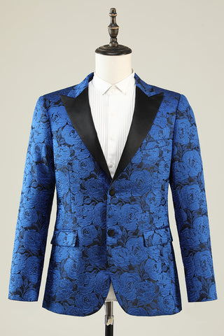 Peak Lapel Jacquard Royal Blue Single Breasted Men's Prom Blazer