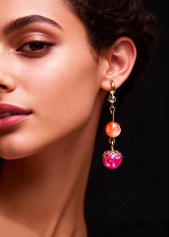 Style Rose Pearl Zircon Long Drop Earrings