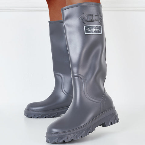 Wide Knee High Chunky Sole Rain Boots Waterproof Non-Slip Outdoor Shoes