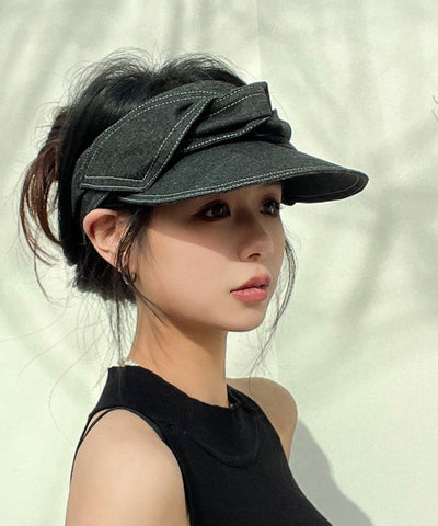Fashion Versatile Black Gray Bow Denim Empty Top Hat