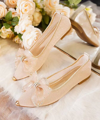 Neu Atmungsaktive Tüll Hohl Pailletten Bogen Flache Schuhe Spitz
