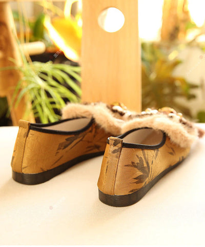 Braune flache Schuhe Baumwollstoff Neue Quaste Stickerei