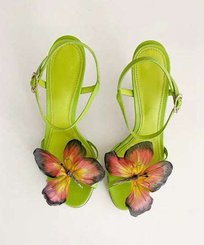 Grün High Heels Rindsleder Sandalen Mode Spleißen Schmetterling