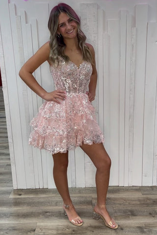 Cute A Line Spaghetti Straps Blue Corset Short Homecoming Dress with Ruffles