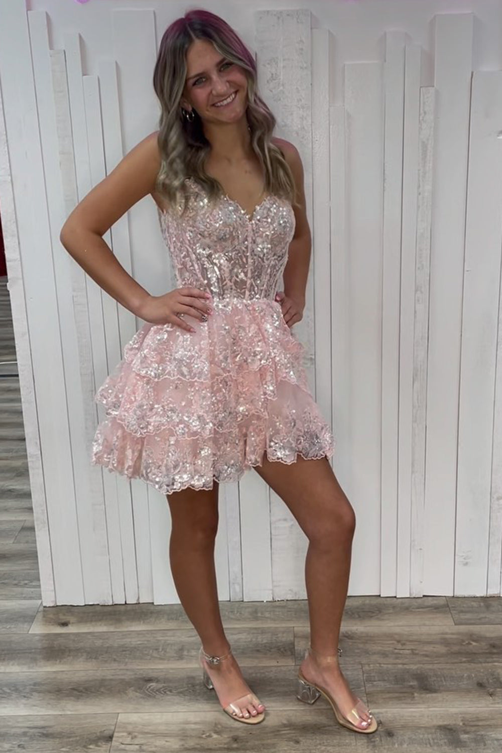 Princess A Line Spaghetti Straps Navy Corset Homecoming Dress with Ruffles