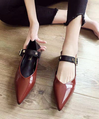 Schwarze flache Füße Schuhe Kunstleder Frauen Spleißen Schnalle Riemen