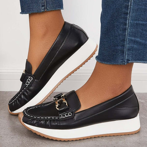 Lässige, bequeme Plateau-Loafer, flache Bootsschuhe zum Hineinschlüpfen