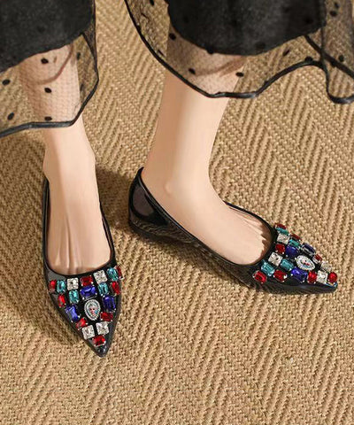 Rosa, weiche, bequeme, modische Schuhe mit spitzer Zehenpartie und Kristallen für Plattfüße