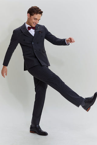 Men's 3 Piece Pinstripe Dark Grey Suit
