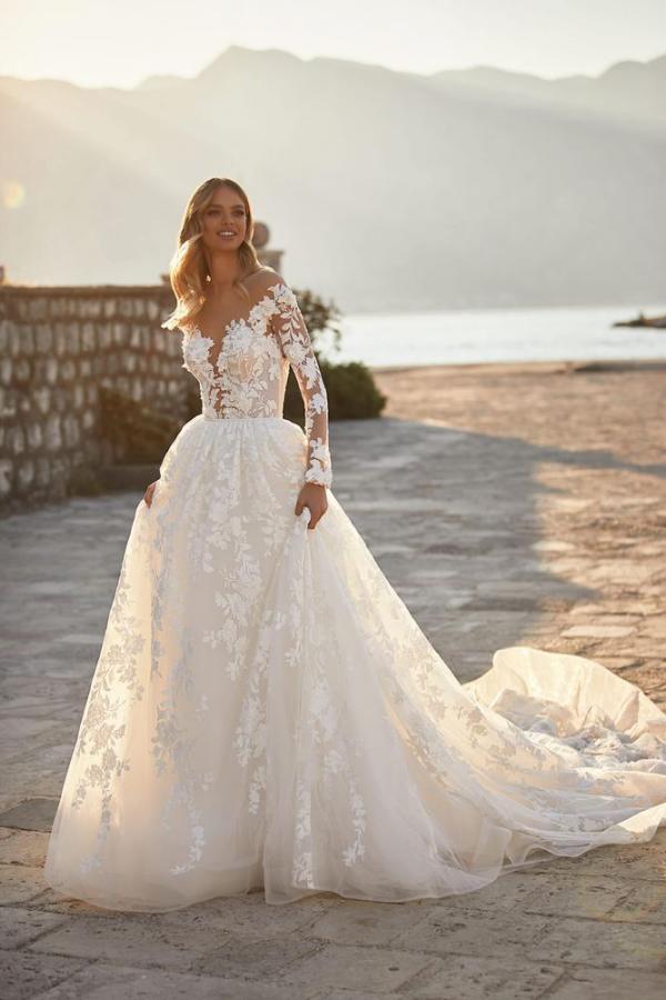 BMbirdal Long Sleeves Princess Wedding Dress Tulle With Appliques