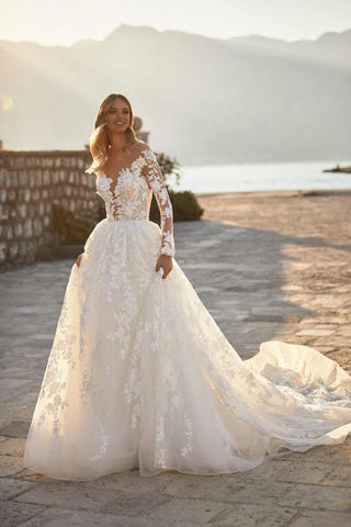 BMbirdal Long Sleeves Princess Wedding Dress Tulle With Appliques