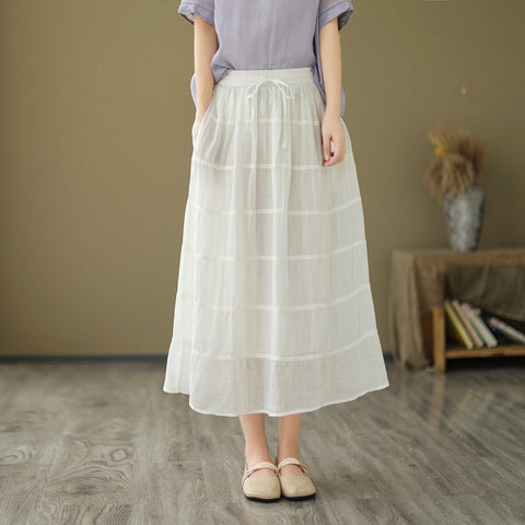 Women Summer Casual Linen A-Line Skirt