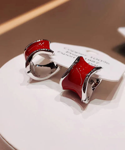 Light Luxury Irregular Wine Red Copper Hoop Earrings