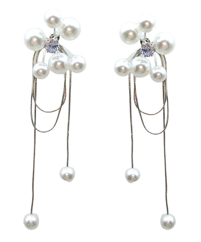 Loose White Sterling Silver Alloy Zircon Pearl Drop Earrings