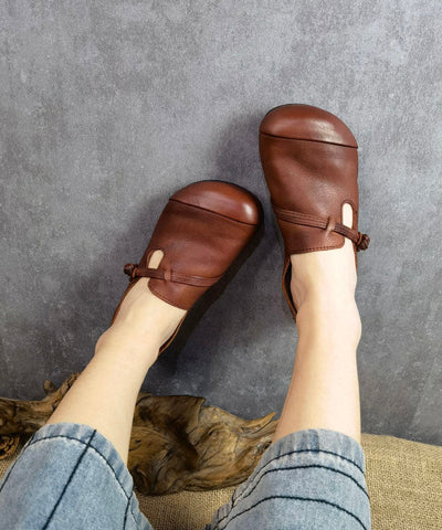 Braune Schuhe für Plattfüße, Rindsleder, modische flache Schuhe mit Schnallenriemen