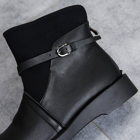 Cozy Vintage Leather Paneled Flats Martin Boots