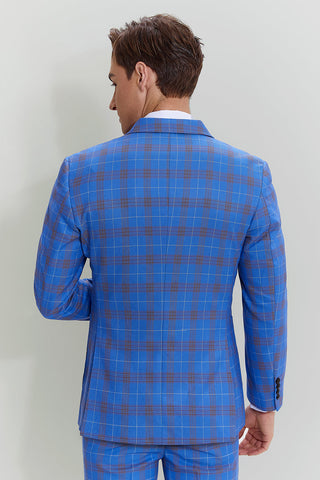 Blue Plaid Men's 3 Piece Tuxedo Suits