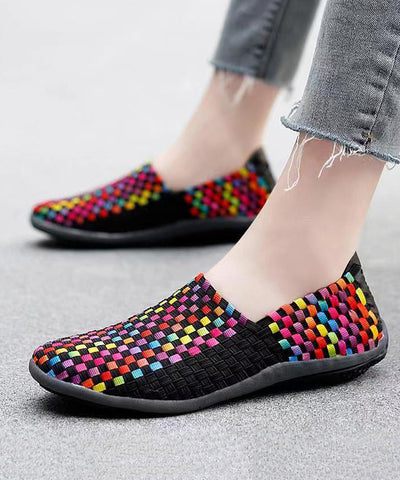 Strickstoff Schwarz DIY Weiche Spleißen Flats Schuhe