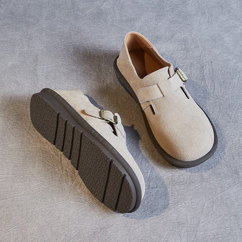 Women Retro Nubuck Leather Flat Casual Shoes