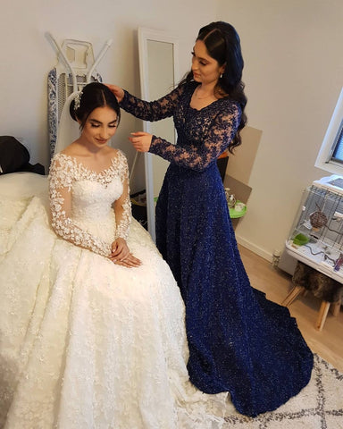 Long Sleeves Lace Ball Gown Wedding Dress Off-the-Shoulder