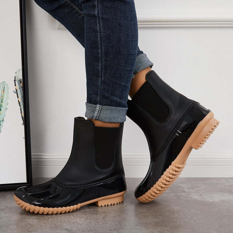 Waterproof Slip on Duck Booties Two Tone Chelsea Ankle Boots