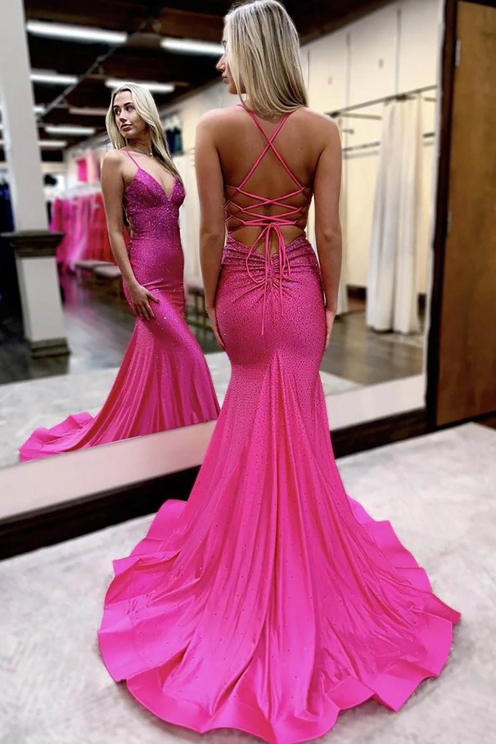 Mermaid Spaghetti Straps Red Long Prom Dress with Criss Cross Back
