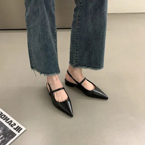 Summer Pointed Toe Women Sandal Shoes Fashion Shallow Slip On Flats Heel Ladies Elegant Office Shoes Outdoor Slingback Mules