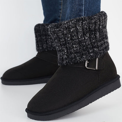 Knit Splicing Warm Ankle Non Slip Snow Boots Winter Short Booties