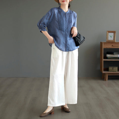 Women Summer Solid Loose Linen Casual Wide Leg Pants