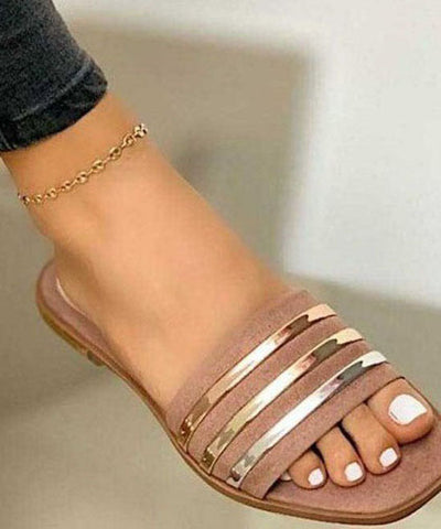 0508Pink Faux Leather Fashion Splicing Peep Toe Beach Slide Sandals Women
