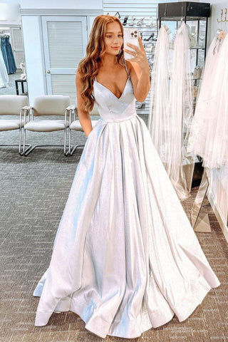 Glitter Long Prom Dress with Pockets