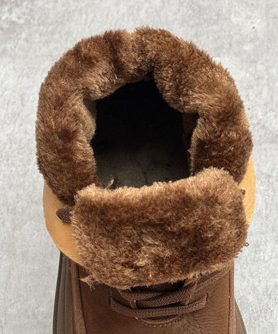 Unique Cross Strap Platform Boots Warm Fleece Coffee Cowhide Leather