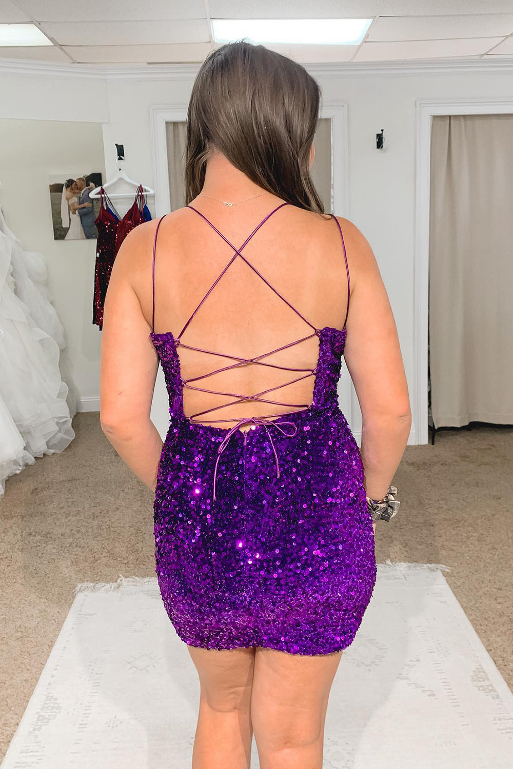 Sheath Royal Blue Sequins Short Homecoming Dress with Criss Cross Back