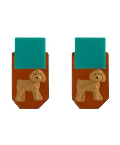 Women Colorblock Acrylic Resin Teddy Dog Stud Earrings